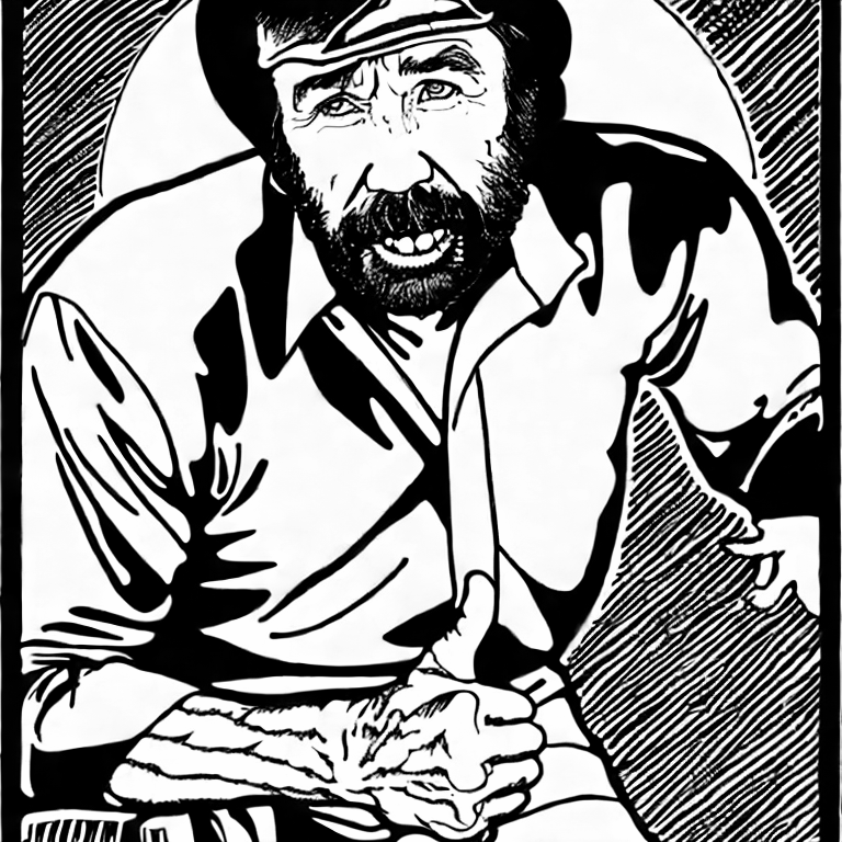 Coloring page of chuck norris high kick
