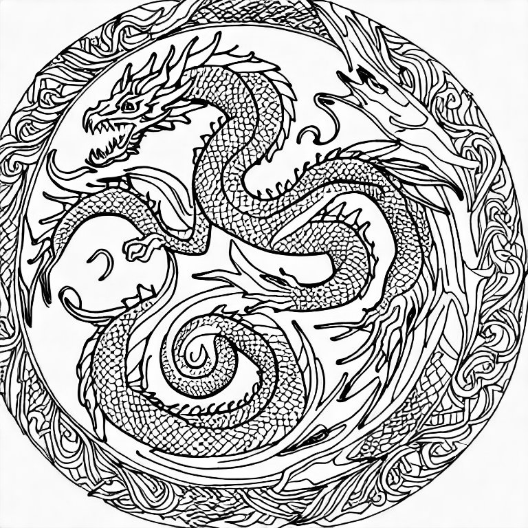 Coloring page of circle dragon mandilion
