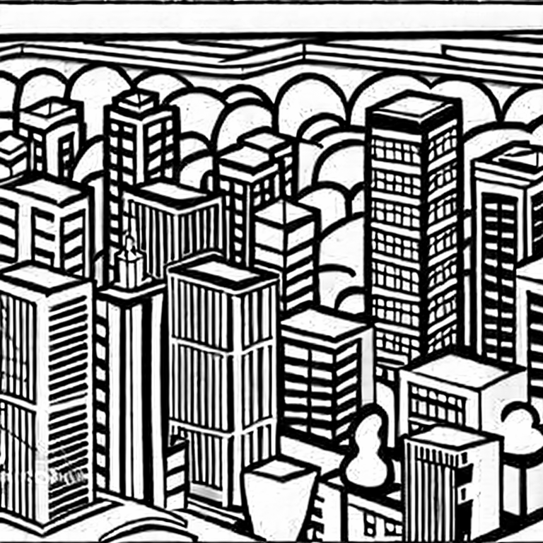 Coloring page of city building comic background
