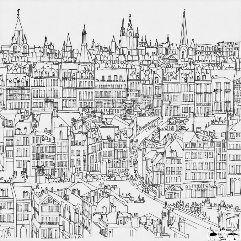 Coloring page of city center of bordeaux in france