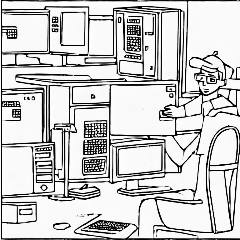 Coloring page of computer engineer