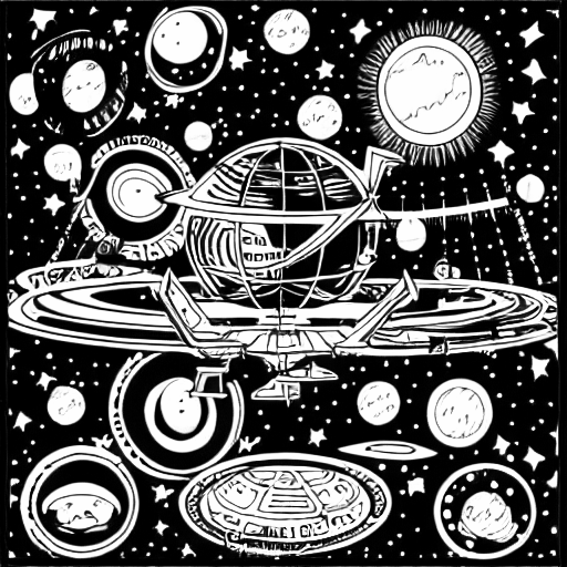 Coloring page of computing in space
