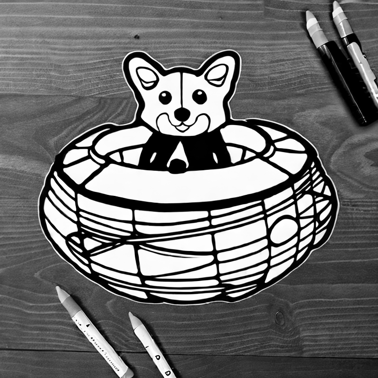 Coloring page of corgi riding in a spaceship