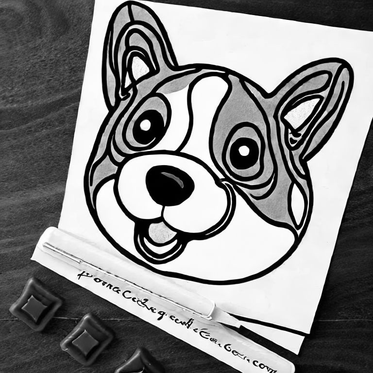Coloring page of corgi with chocolate