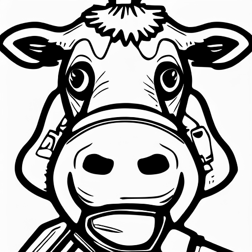 Coloring page of cow in a motorcycle with a helmet