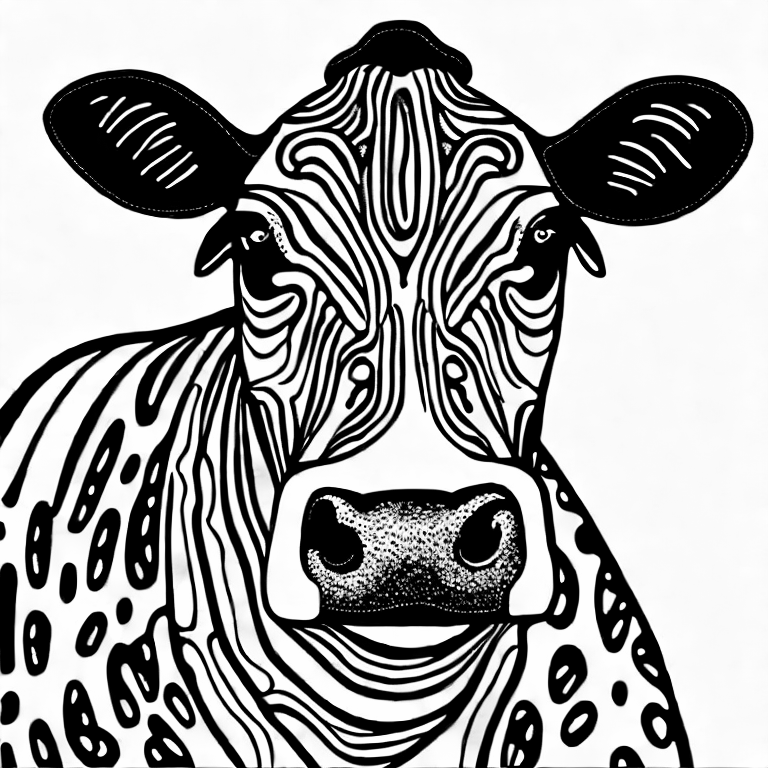 Coloring page of cow in three