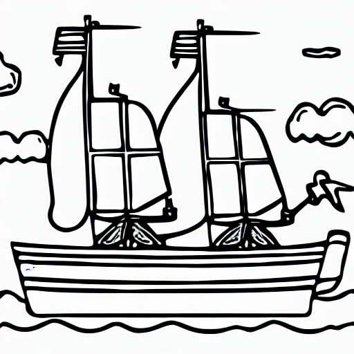 Coloring page of cows sailing a pirate ship