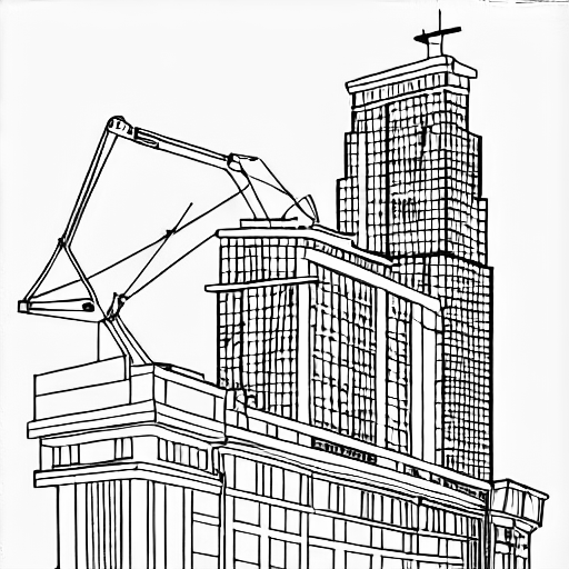 Coloring page of crane building