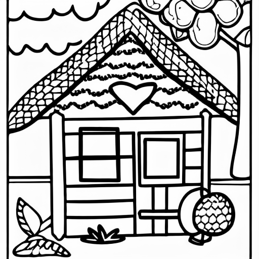 Coloring page of crocheting a house in a jungle
