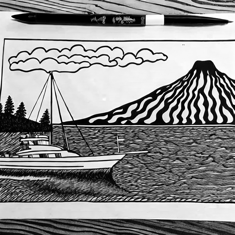 Coloring page of cruising by volcano