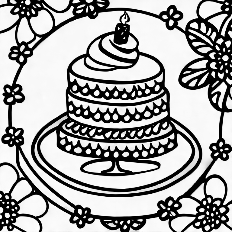 Coloring page of cute birthday cake