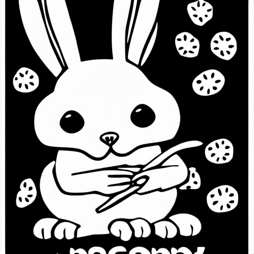 Coloring page of cute bunny eating a carrot