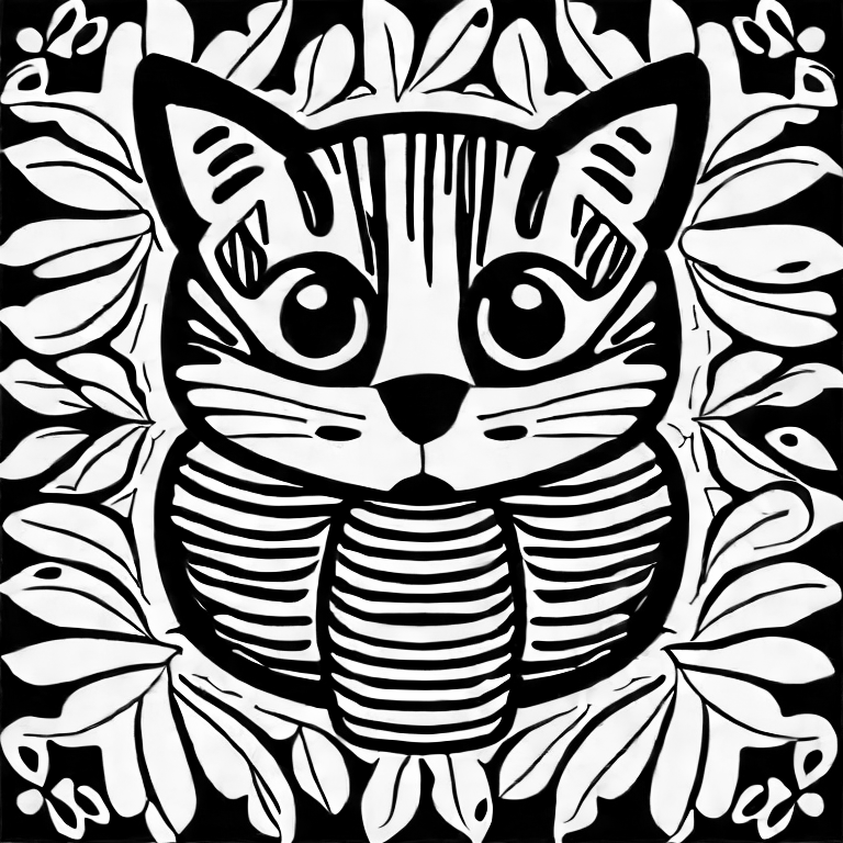 Coloring page of cute cartoon cat with black and white appearance