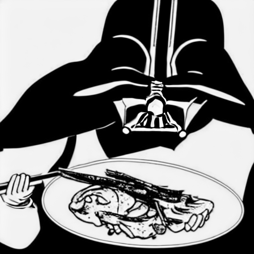 Coloring page of darth vader eating chicken thighs
