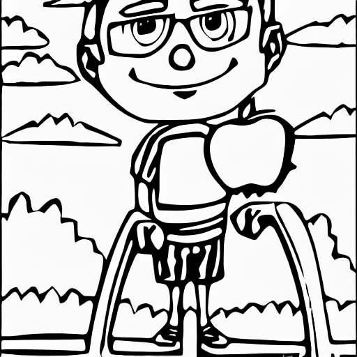 Coloring page of dave holding an apple