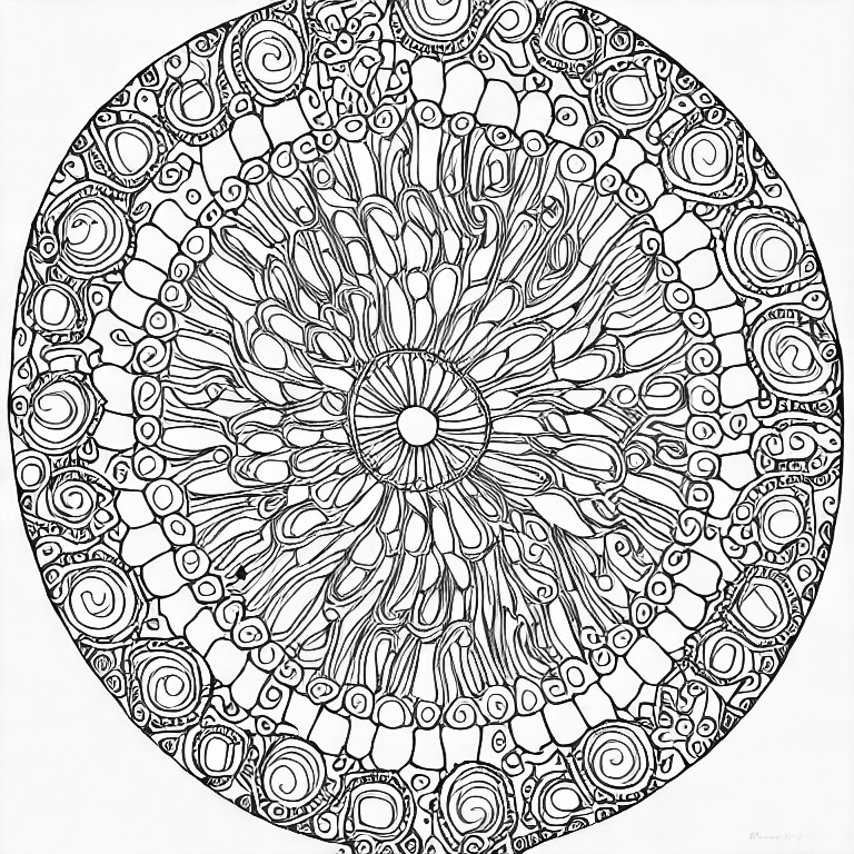 Coloring page of detailed seashells mandala