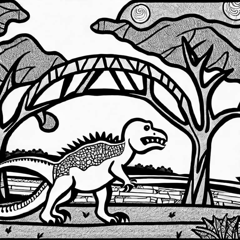 Coloring page of dinosaur in a park