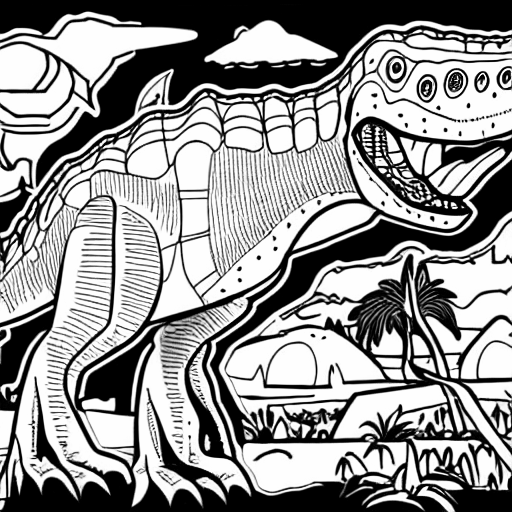 Coloring page of dinosaur planet