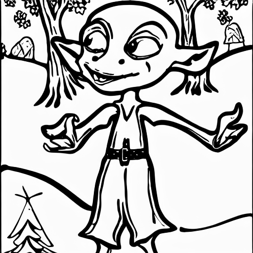 Coloring page of dobby the elf enjoying a day in the park