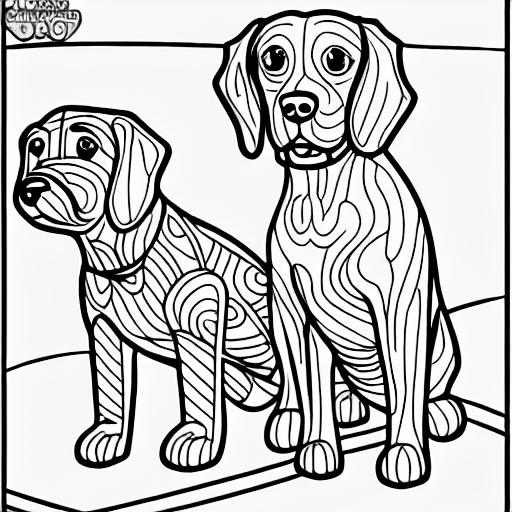 Coloring page of dogs playing