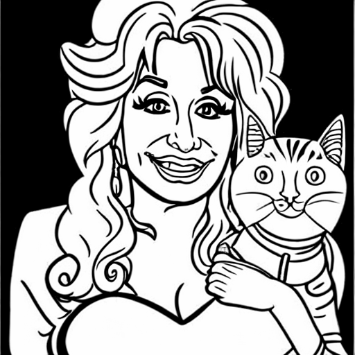 Coloring page of dolly parton as a cat