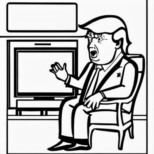 Coloring page of donald trump watching tv