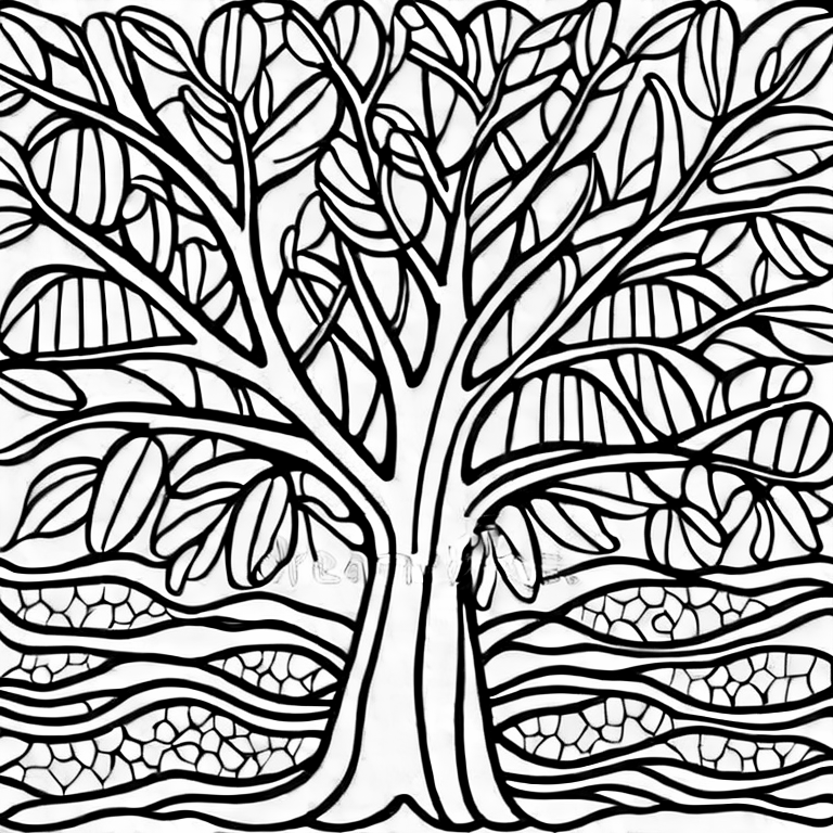 Coloring page of doodle tree