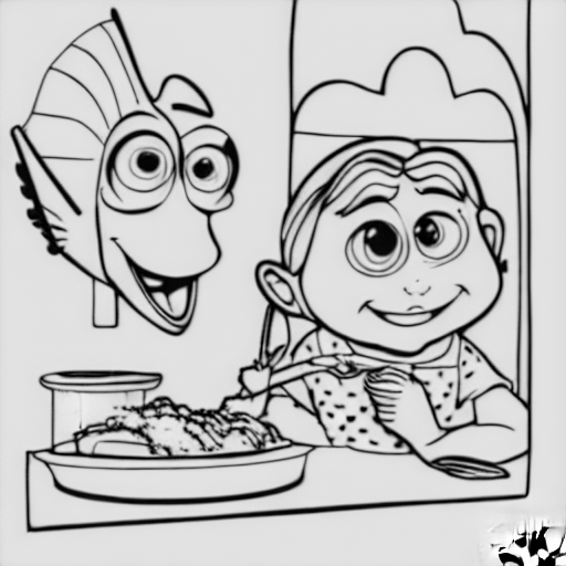 Coloring page of dory eating gelato
