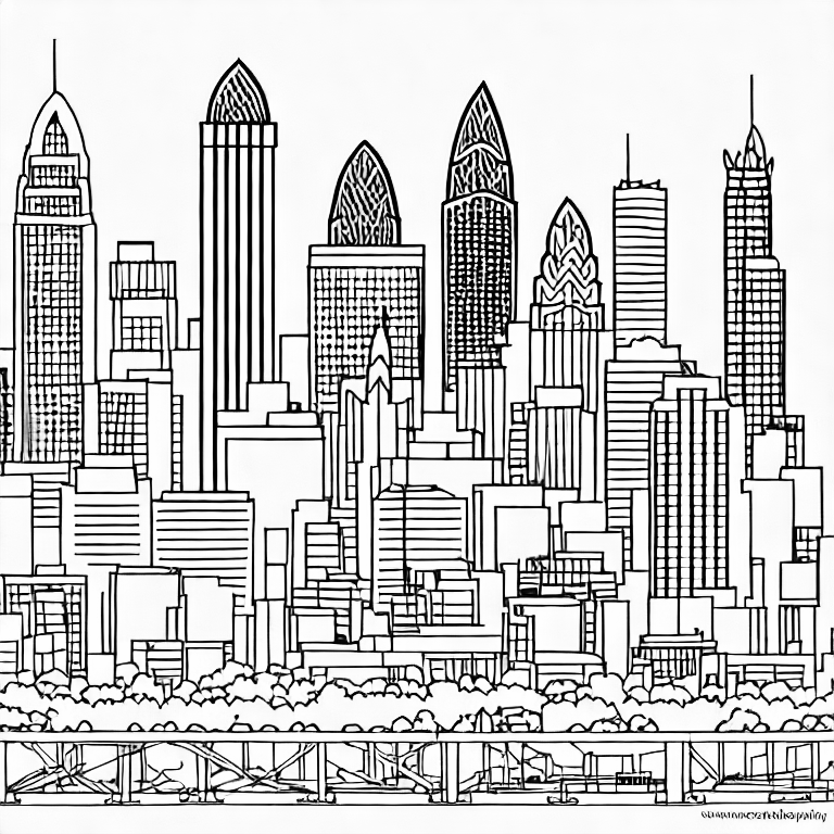 Coloring page of downtown skyline of charlotte nc