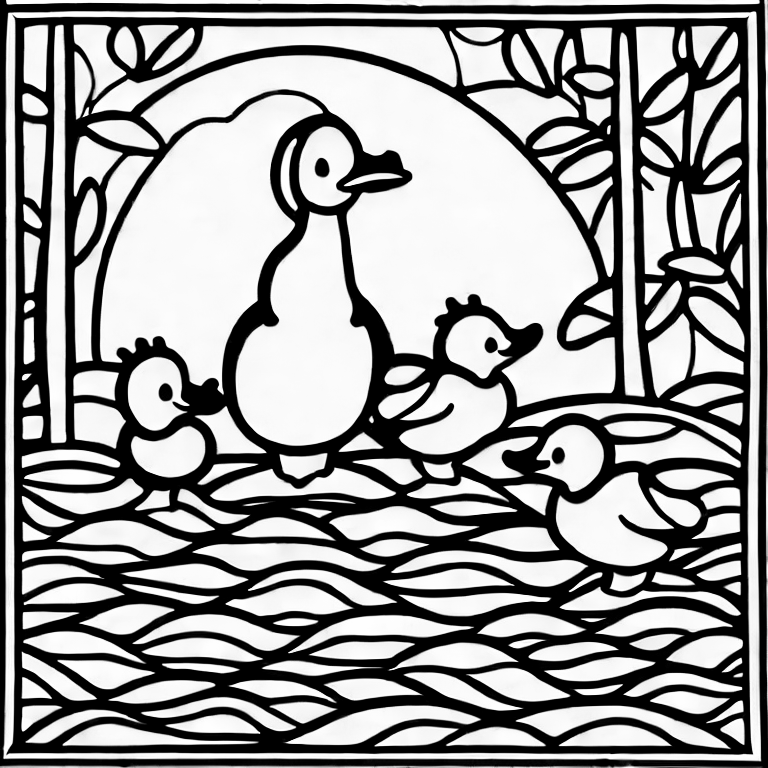 Coloring page of duck and family