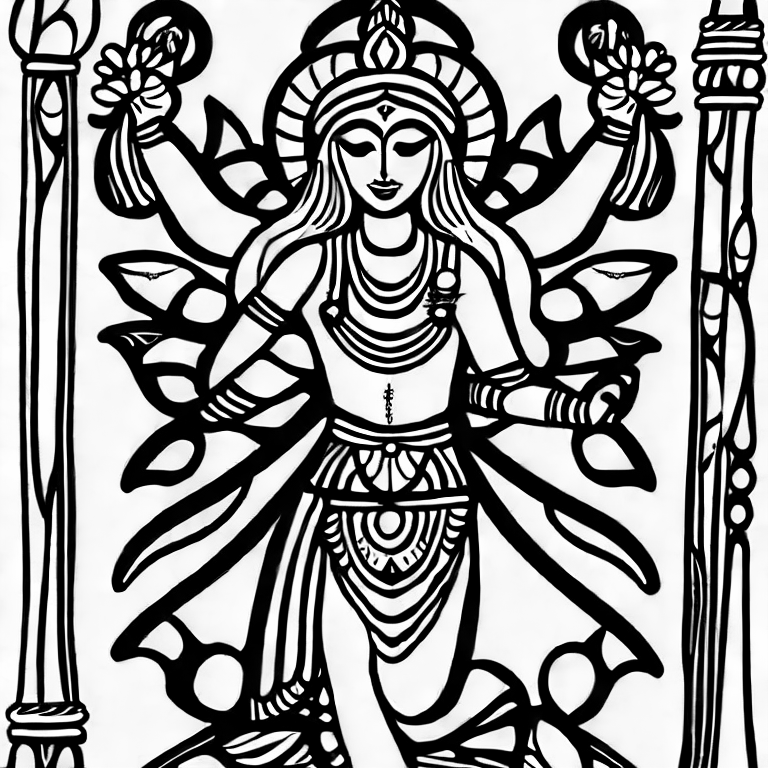 Coloring page of durga statue