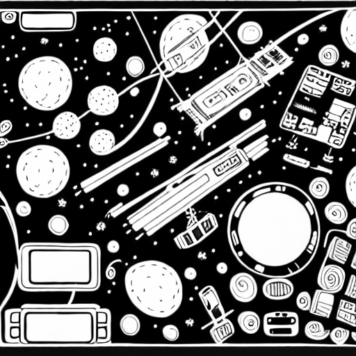 Coloring page of electronics in space