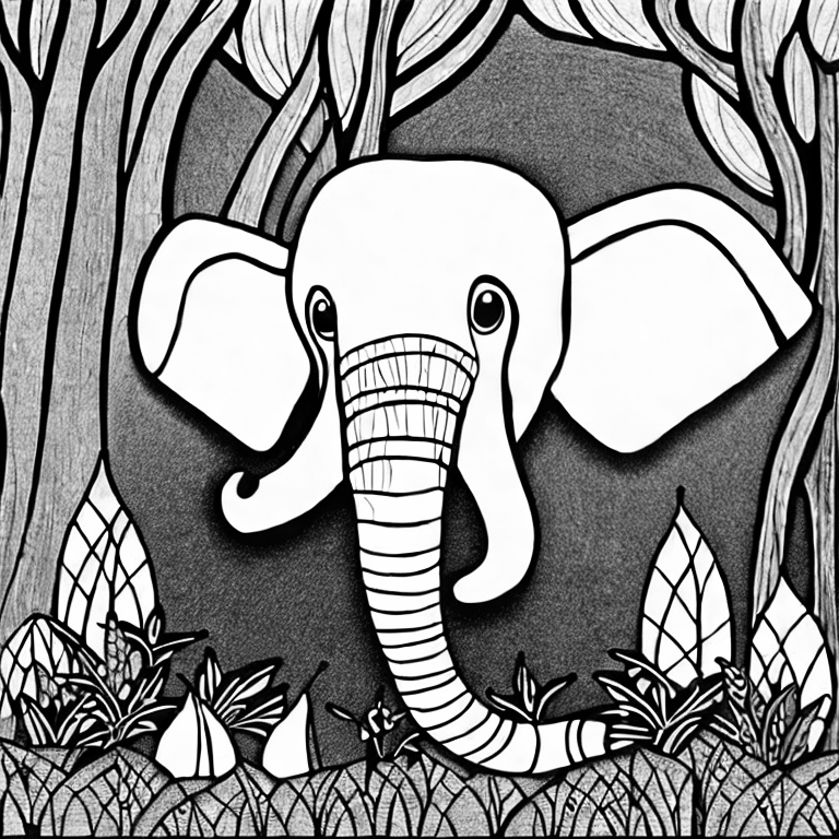 Coloring page of elefante in the forest