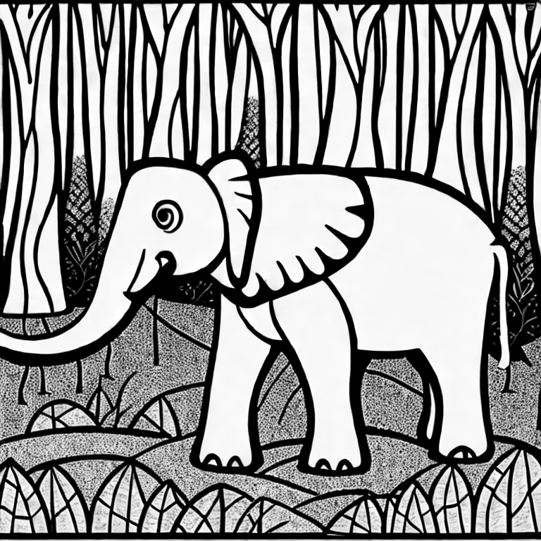 Coloring page of elefante in the forest