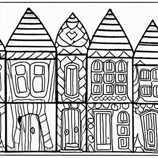 Coloring page of elf houses