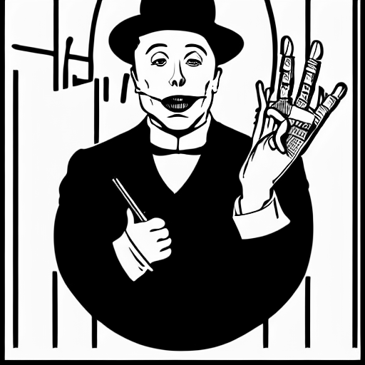 Coloring page of elon musk as charlie chaplin