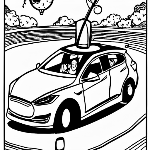 Coloring page of elon musk driving a clown car