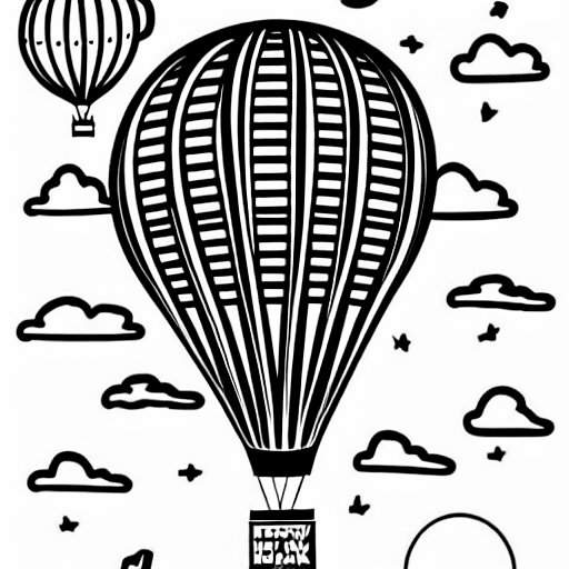 Coloring page of elon musk on a hot air balloon