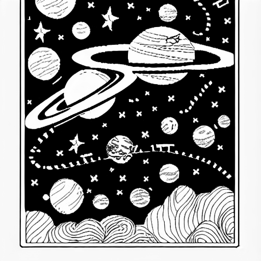 Coloring page of embroidery in space