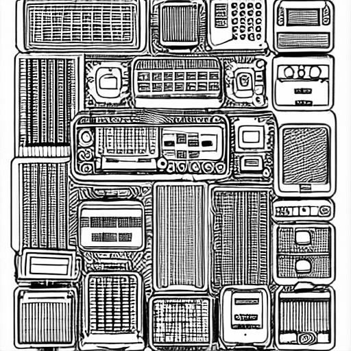 Coloring page of embroidery of electronics