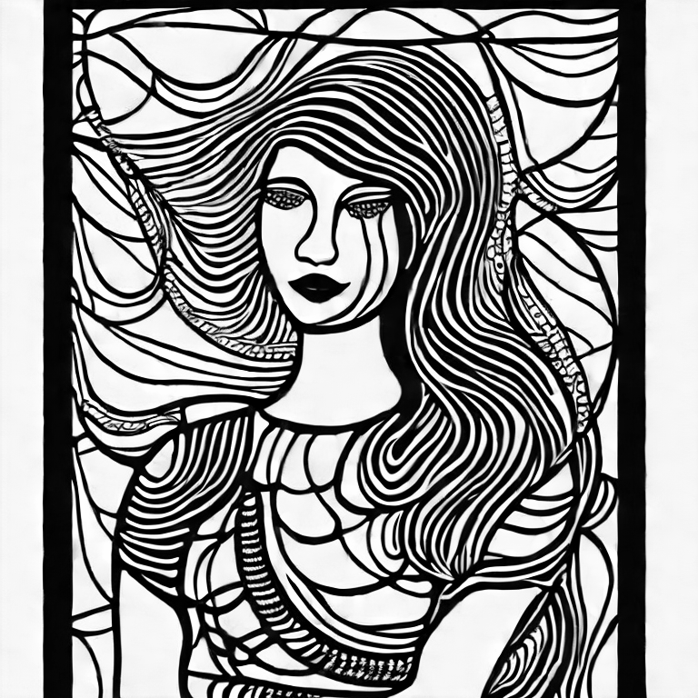 Coloring page of empowered woman silhouette with fine lines