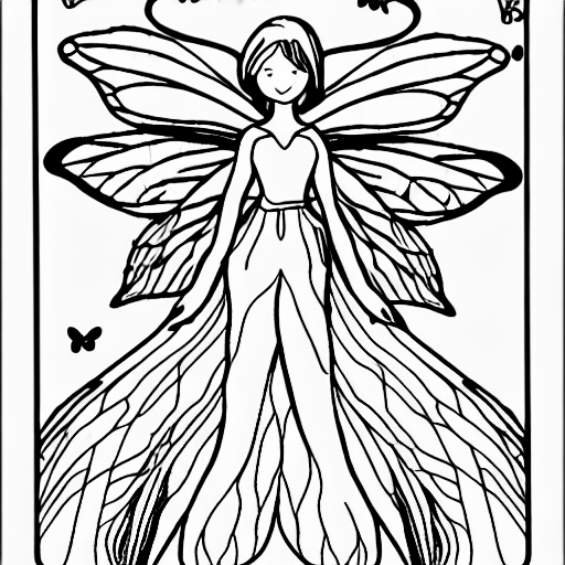 Coloring page of fairy on a tree