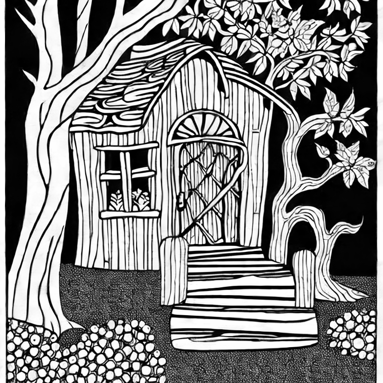 Coloring page of fairy tree house