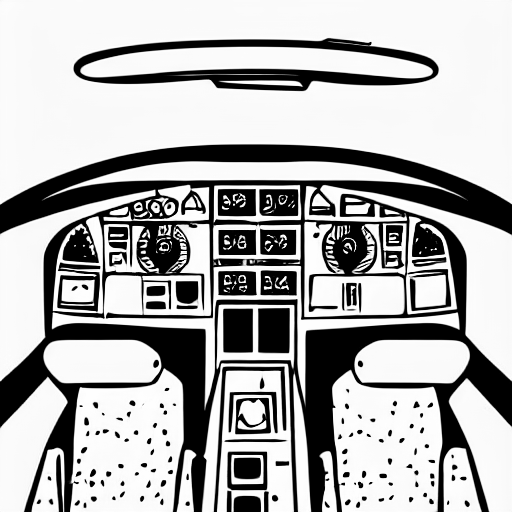 Coloring page of first person view of a cockpit in space ice