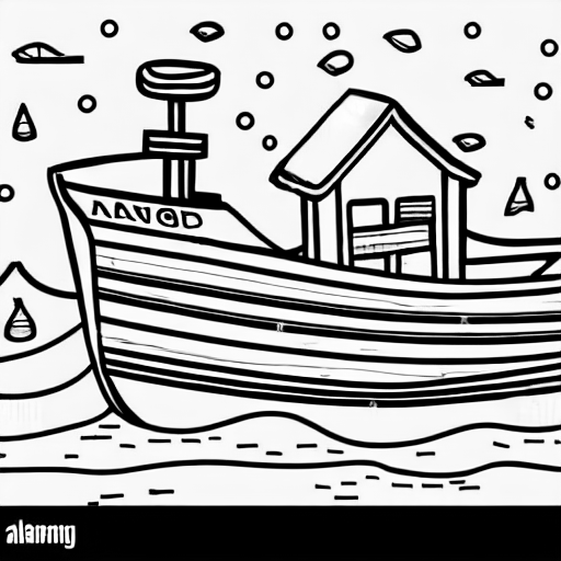Coloring page of fishing boat in winter