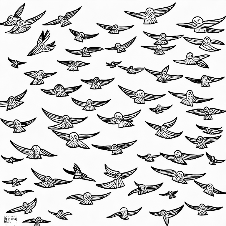 Coloring page of flock of birds in the sky