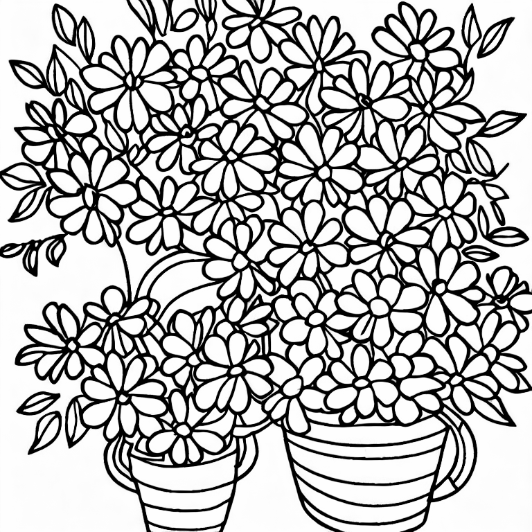 Coloring page of flowers in a pot