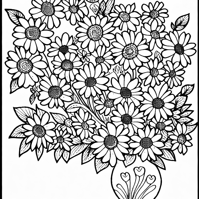 Coloring page of flowers in a vase artsy
