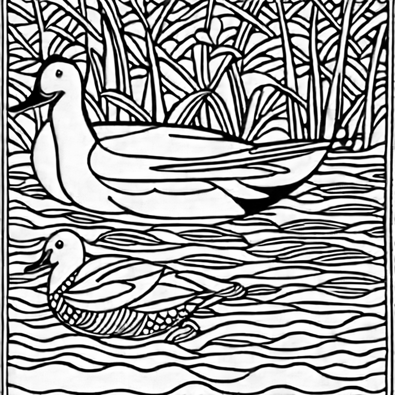 Coloring page of for ducks swimming