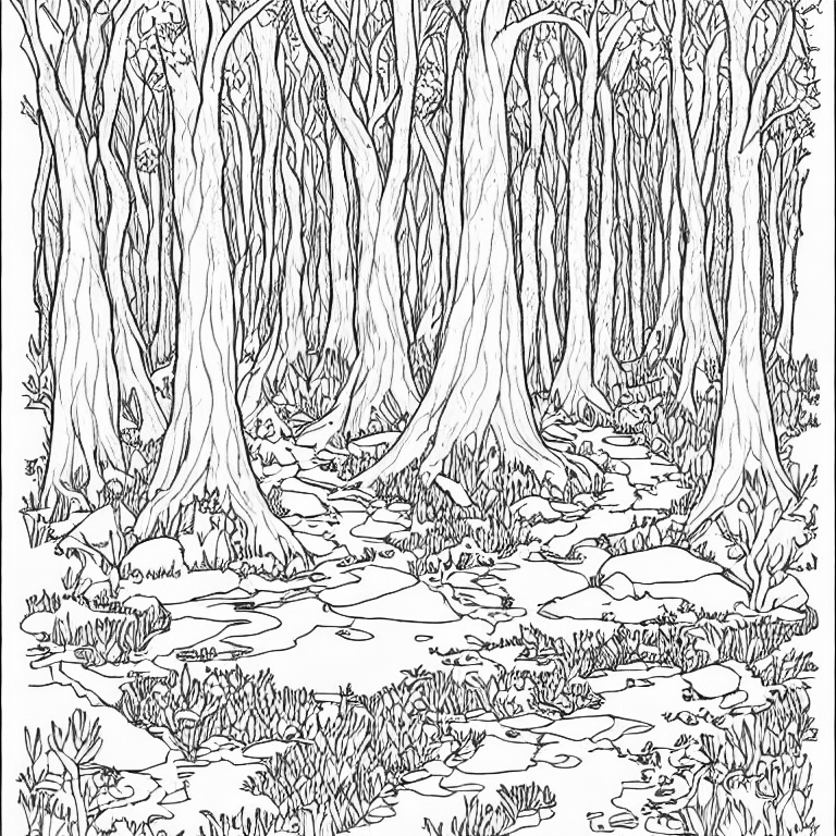 Coloring page of forest natural realis